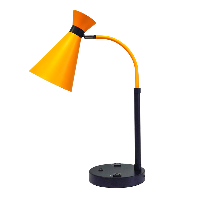 La lampe de bureau de deux tons avec finitionnoire et jaune clair, un interrupteur à bascule sur/off et deux points de vente pratiques dans la salle d\'hôtes