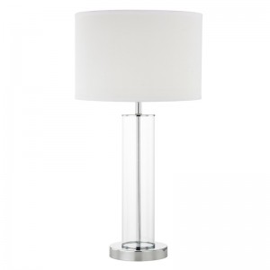 Lampe de table en verre transparent avec finition chromée polie à l\'hôtel chambre